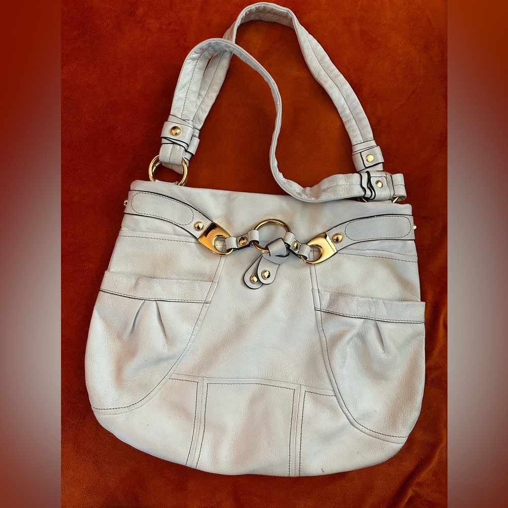 B. Makowsky White Leather Bag with Leopard Interior